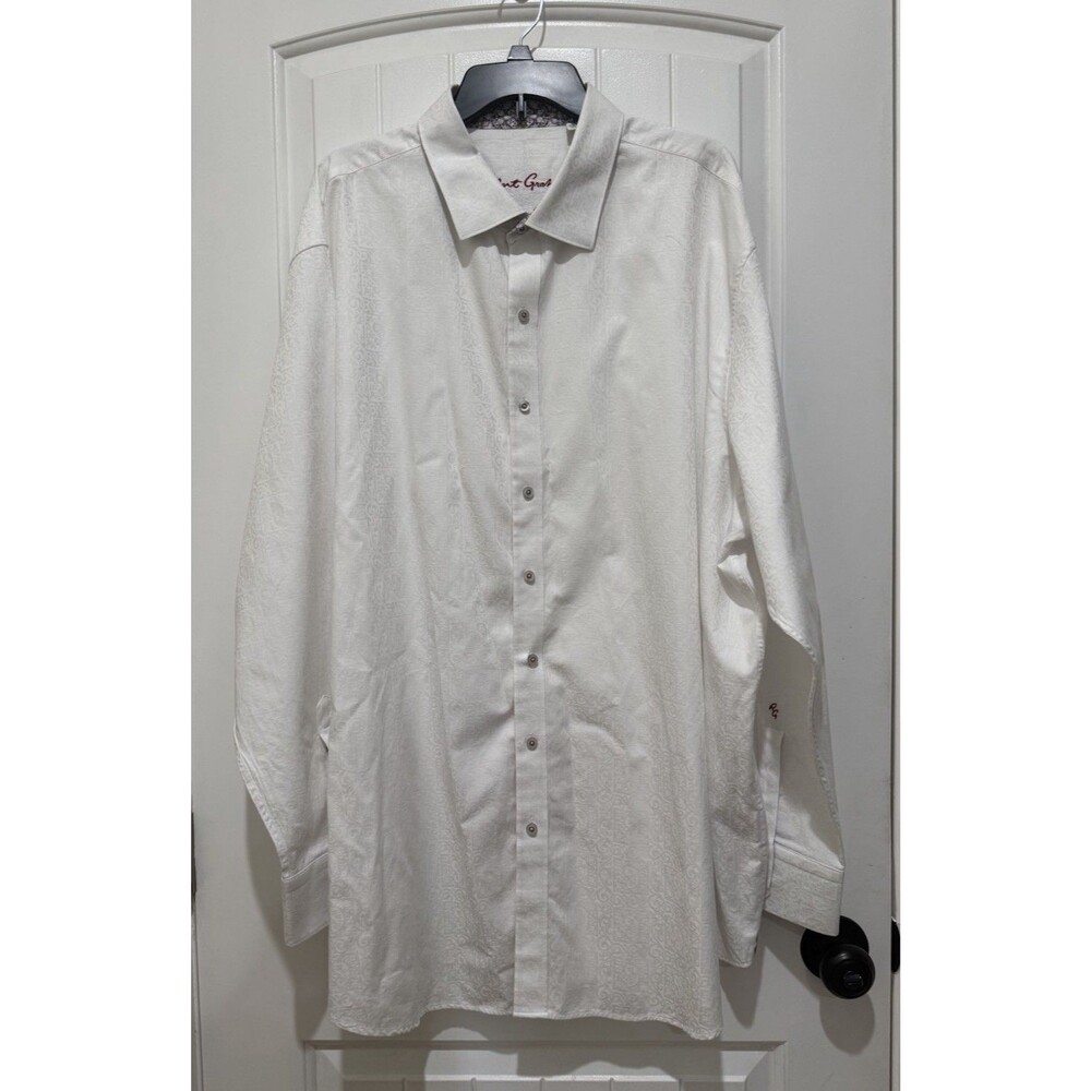 Robert Graham White Damask Floral Cuff Buttons Cotton Shirt Sz 3XL